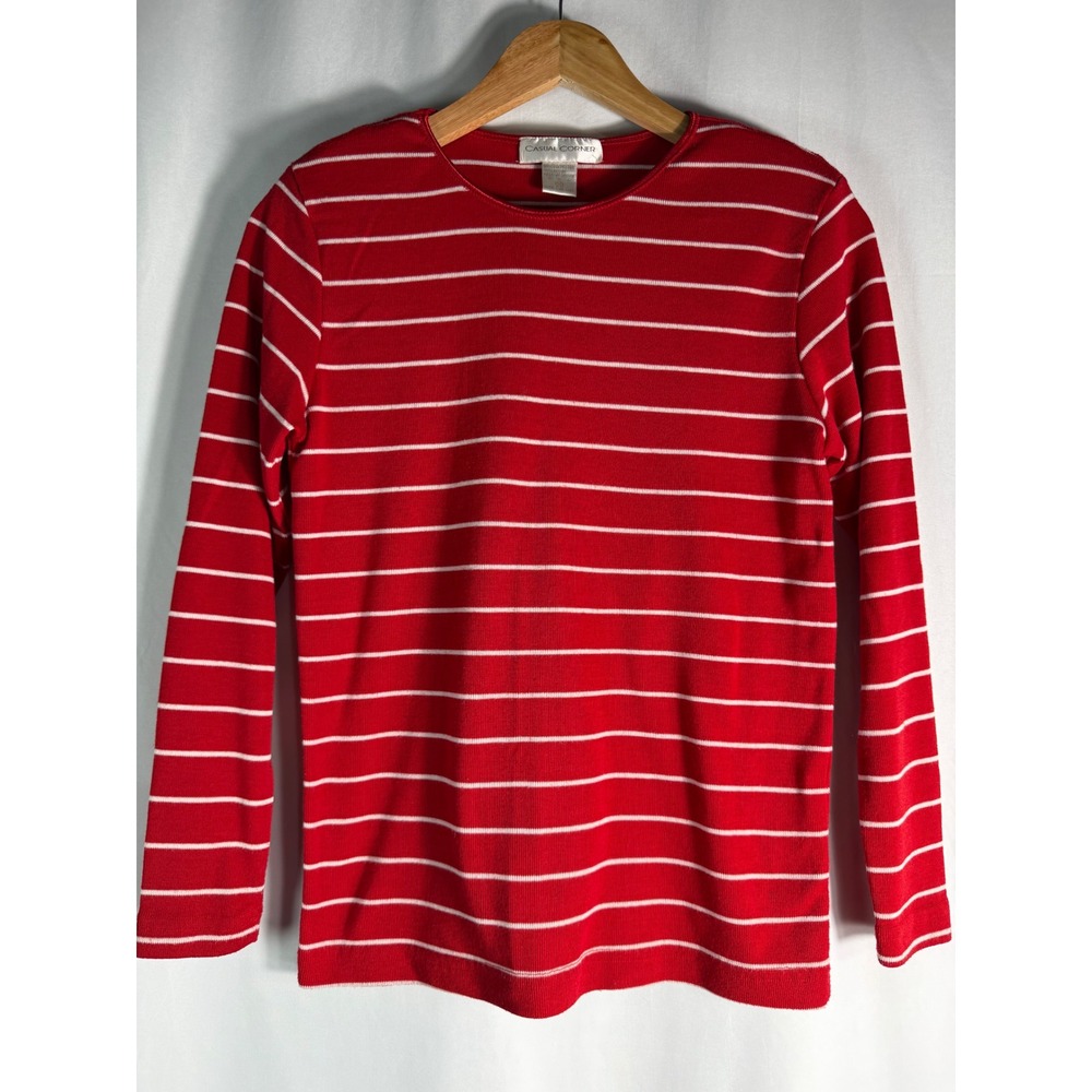 Casual Corner Red White Striped Long Sleeve Top Crew Neck Shirt Small S